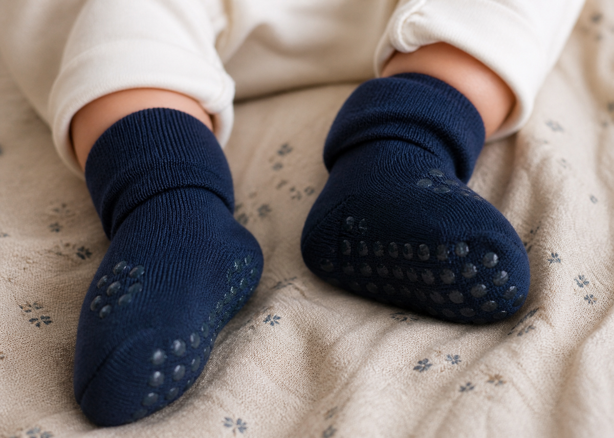 Go Baby Go - Antiskli krabbesokker i ull Midnight blue