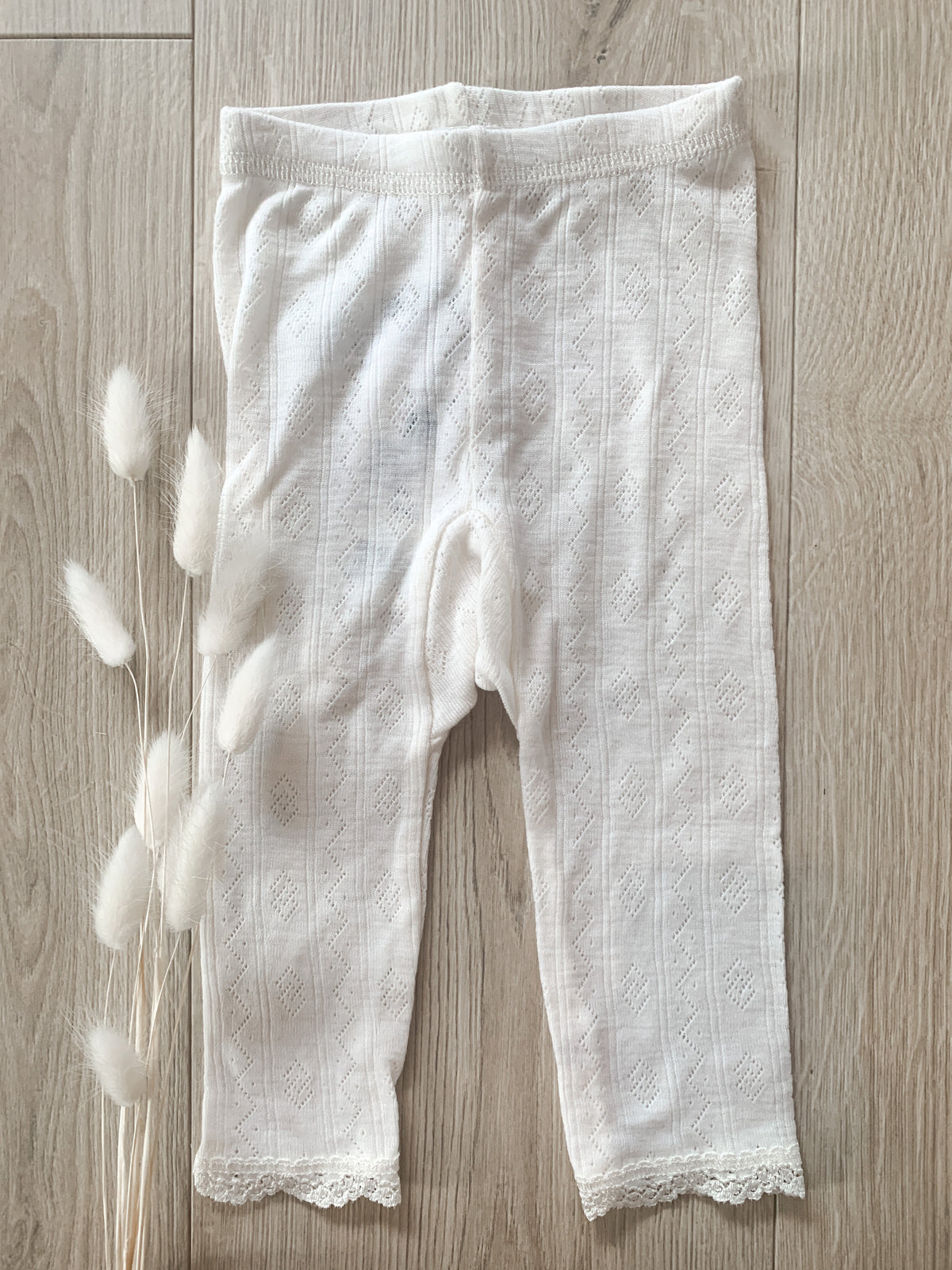 Joha - Leggings i ull/silke med blonder Off-white