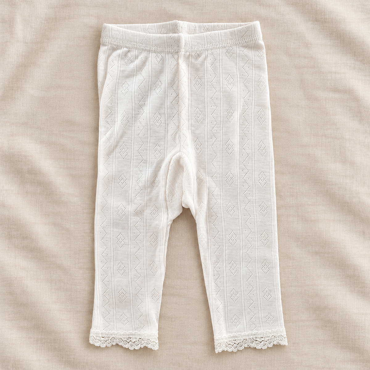 Joha - Leggings i ull/silke med blonder Off-white