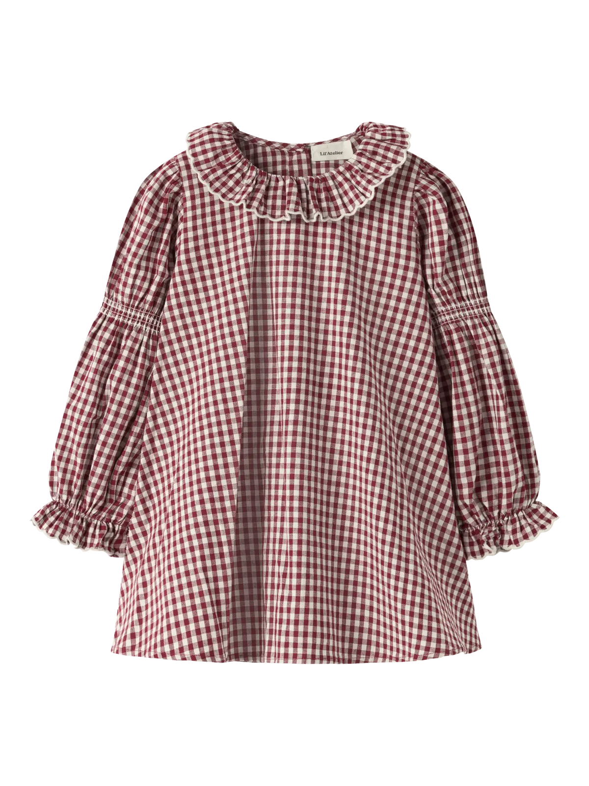 Lil`Atelier kjole FROANNE Biking Red rutete med krage, sett forfra