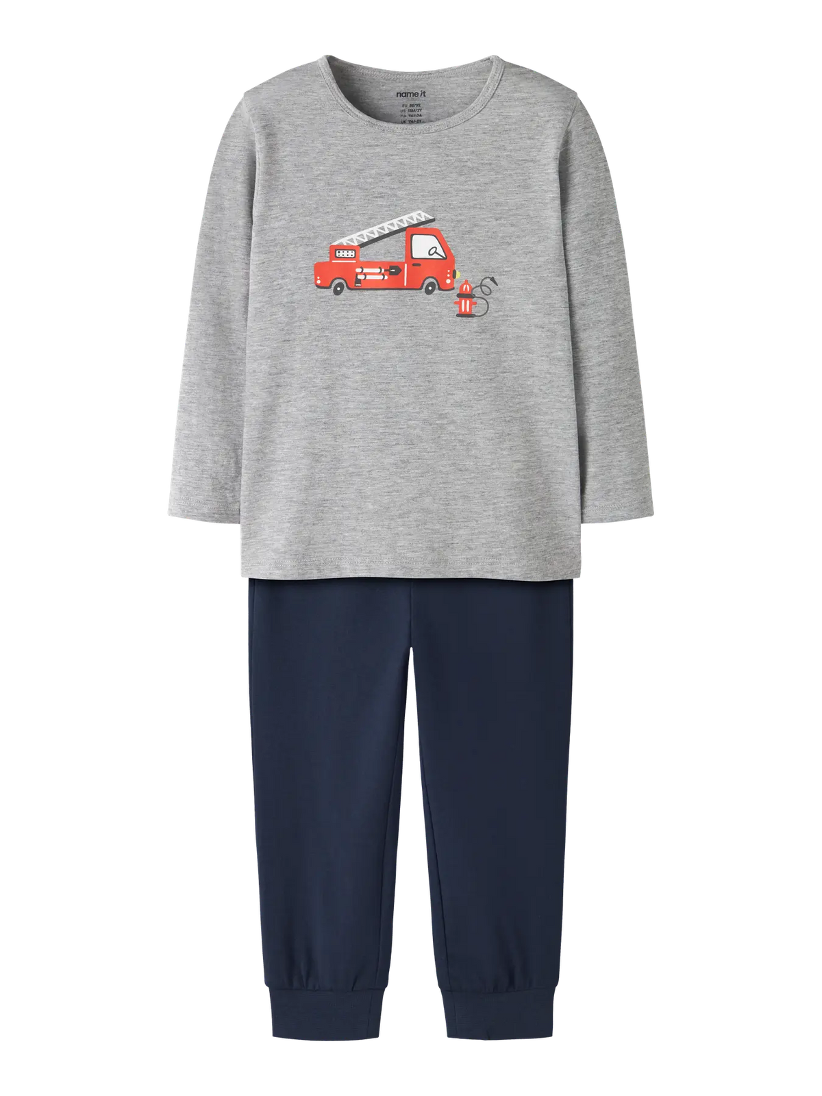 Name it nattsett GREY FIRETRUCK Grey Melange, forfra
