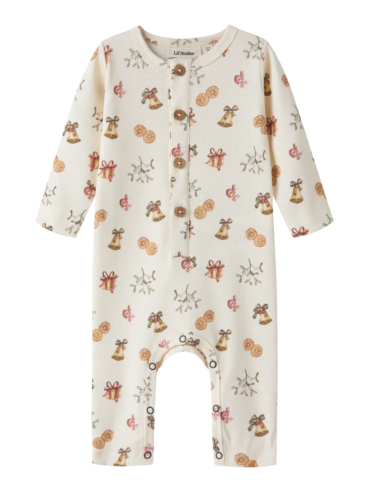 Lil`Atelier heldrakt LAYO Turtledove med julemønster Old Christmas, sett forfra