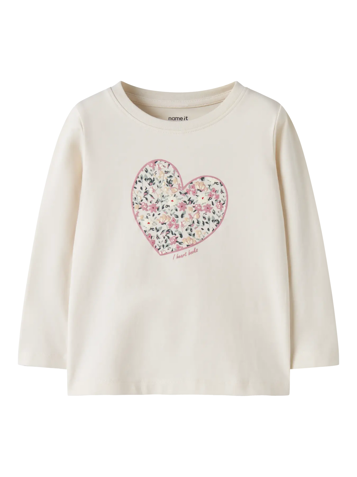 Name it topp KIWI Antique White med blomsterhjerte, sett forfra