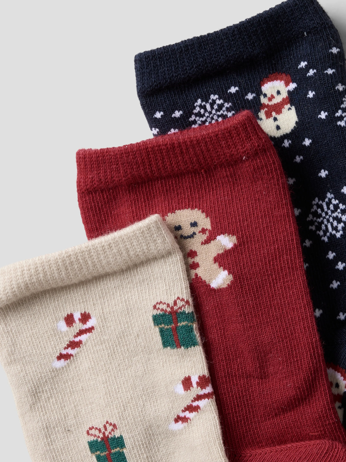 Name it sokker 3-pk «RICHRISTMAS» Mini – detalj av mønstrene på sokkene