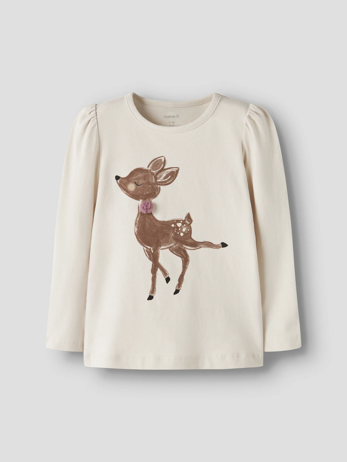 Name it genser «RYFI» Mini Birch – offwhite genser med hjort forfra